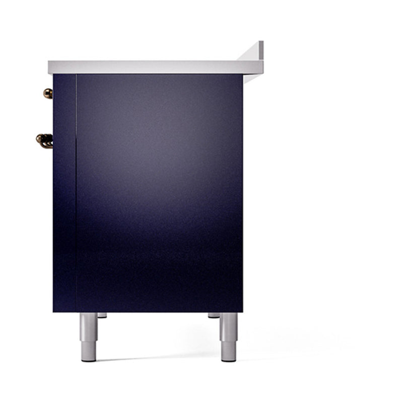 ILVE Nostalgie II Noblesse 48-Inch Induction Range with Solid Door Oven in Midnight Blue with Bronze Trim (UNI486QNMPMBB)