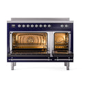 ILVE Nostalgie II Noblesse 48-Inch Induction Range with Solid Door Oven in Midnight Blue with Chrome Trim (UNI486QNMPMBC)