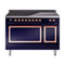 ILVE Nostalgie II Noblesse 48-Inch Induction Range with Solid Door Oven in Midnight Blue with Copper Trim (UNI486QNMPMBP)