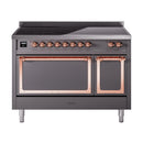 ILVE Nostalgie II Noblesse 48-Inch Induction Range with Solid Door Oven in Matte Graphite with Copper Trim (UNI486QNMPMGP)