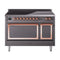 ILVE Nostalgie II Noblesse 48-Inch Induction Range with Solid Door Oven in Matte Graphite with Copper Trim (UNI486QNMPMGP)