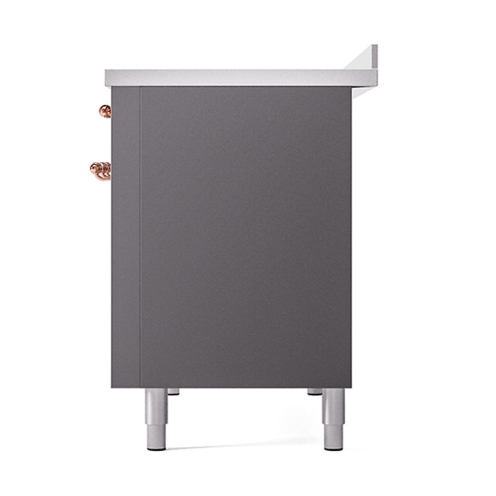 Matte graphite oven cabinet with solid door and copper side handles