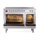 ILVE Nostalgie II Noblesse 48-Inch Induction Range with Solid Door Oven in Stainless Steel with Chrome Trim (UNI486QNMPSSC)
