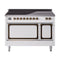 ILVE Nostalgie II Noblesse 48-Inch Induction Range with Solid Door Oven in White with Bronze Trim (UNI486QNMPWHB)