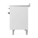 ILVE Nostalgie II Noblesse 48-Inch Induction Range with Solid Door Oven in White with Bronze Trim (UNI486QNMPWHB)