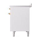 ILVE Nostalgie II Noblesse 48-Inch Induction Range with Solid Door Oven in White with Brass Trim (UNI486QNMPWHG)