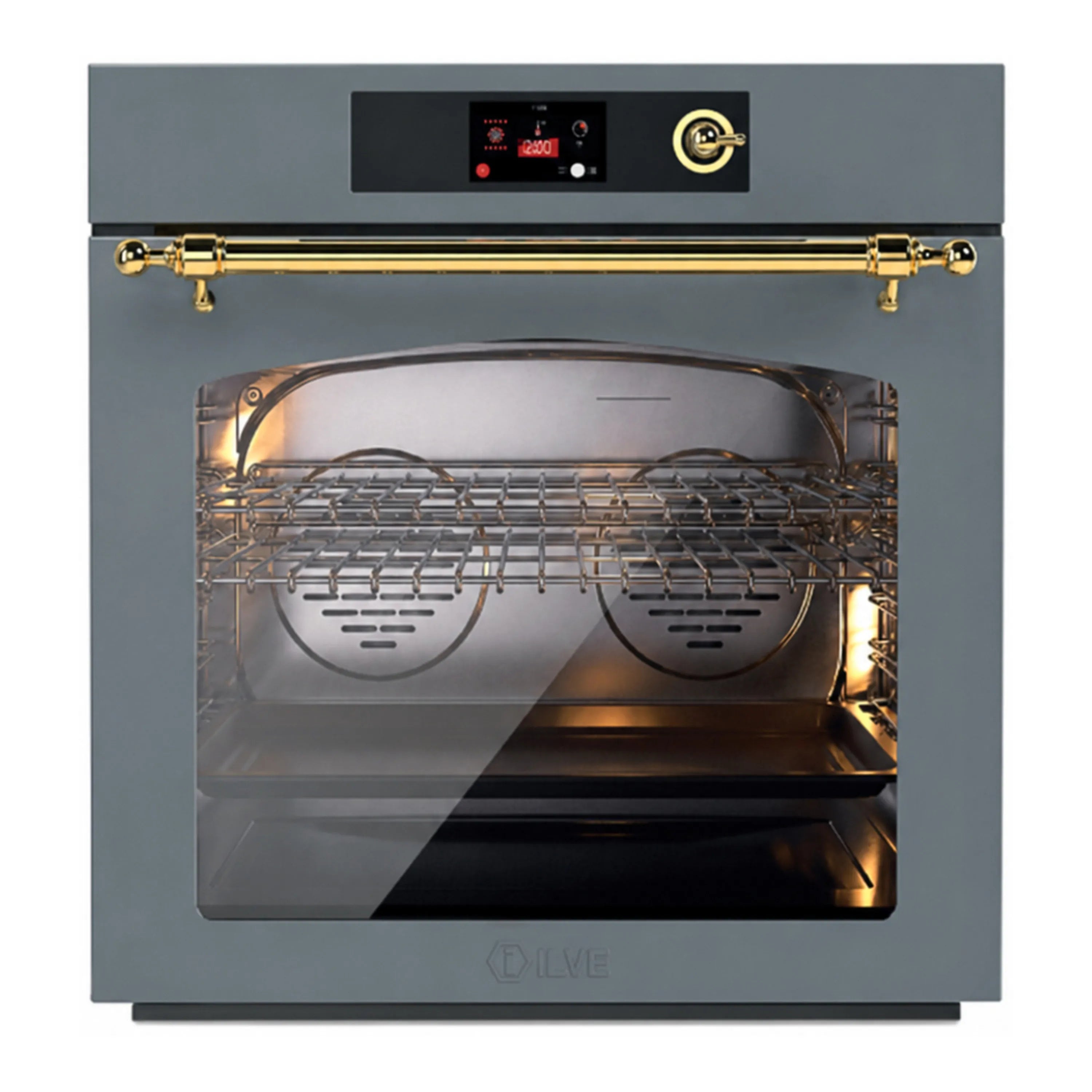 ILVE Nostalgie II 30-Inch Pyrolytic Single Wall Oven with 4.4 Cu. Ft. Capacity in Blue Grey with Brass Trim (UOV30NTPYBGG)