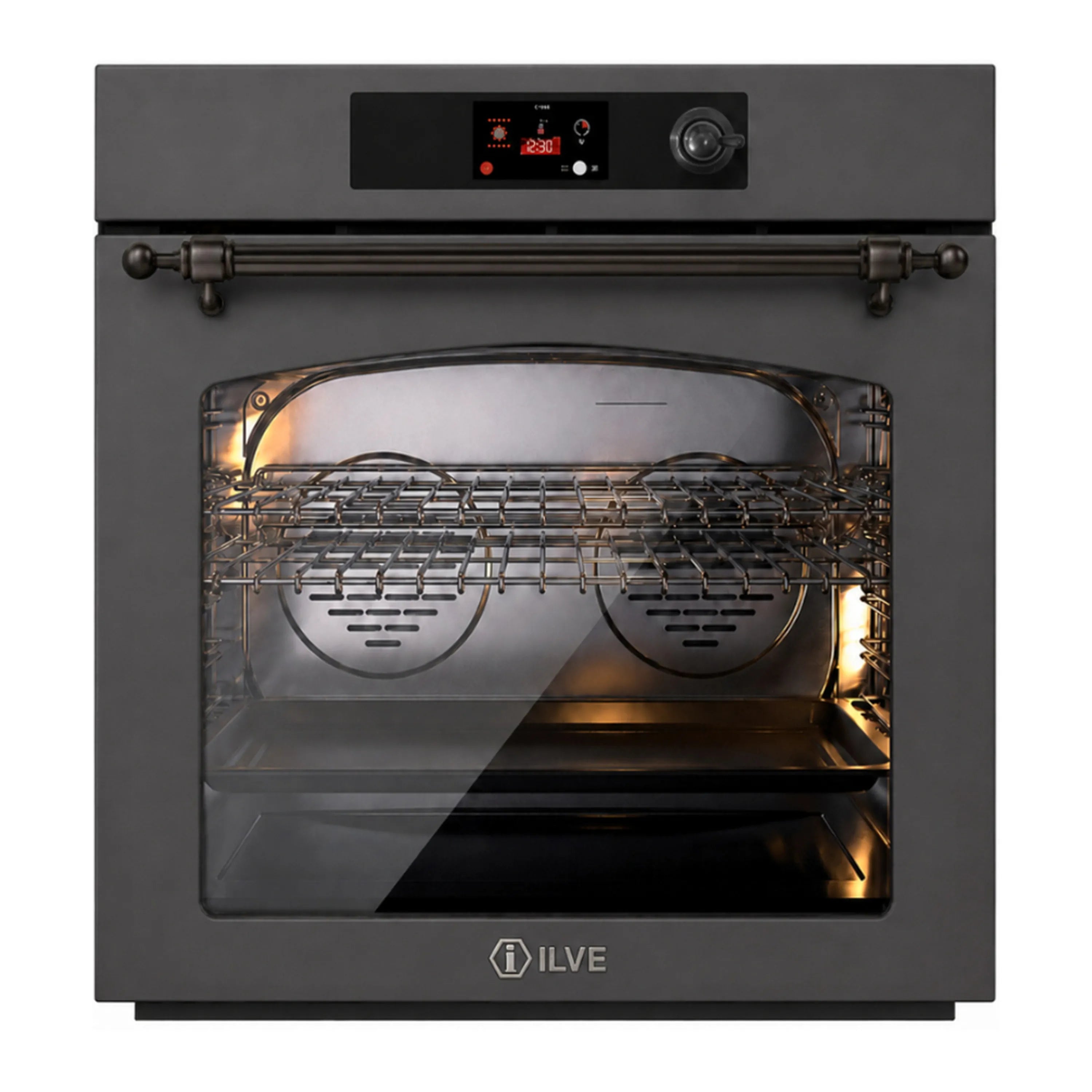 ILVE Nostalgie II 30-Inch Pyrolytic Single Wall Oven with 4.4 Cu. Ft. Capacity in Graphite Matte with Burnished Trim (UOV30NTPYMGB)