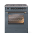 ILVE Nostalgie II 30-Inch Freestanding Natural Gas Dual Fuel Range in Blue Grey with Bronze Trim (UP30NMPBGB)