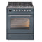 ILVE Nostalgie II 30-Inch Freestanding Natural Gas Dual Fuel Range in Blue Grey with Chrome Trim (UP30NMPBGC)