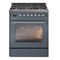 ILVE Nostalgie II 30-Inch Dual Fuel Freestanding Range in Blue Grey with Chrome Trim (UP30NMPBGC)