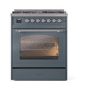 ILVE Nostalgie II 30-Inch Dual Fuel Freestanding Range in Blue Grey with Chrome Trim (UP30NMPBGC)