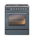ILVE Nostalgie II 30-Inch Freestanding Natural Gas Dual Fuel Range in Blue Grey with Chrome Trim (UP30NMPBGC)