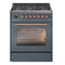 ILVE Nostalgie II 30-Inch Freestanding Natural Gas Dual Fuel Range in Blue Grey with Copper Trim (UP30NMPBGP)
