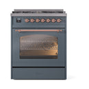 ILVE Nostalgie II 30-Inch Dual Fuel Freestanding Range in Blue Grey with Copper Trim (UP30NMPBGP)