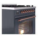 ILVE Nostalgie II 30-Inch Freestanding Natural Gas Dual Fuel Range in Blue Grey with Copper Trim (UP30NMPBGP)