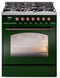 ILVE Nostalgie II 30-Inch Dual Fuel Freestanding Range in Emerald Green with Bronze Trim (UP30NMPEGB)