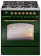 ILVE Nostalgie II 30-Inch Dual Fuel Freestanding Range in Emerald Green with Brass Trim (UP30NMPEGG)