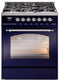 ILVE Nostalgie II 30-Inch Dual Fuel Freestanding Range in Midnight Blue with Chrome Trim (UP30NMPMBC)