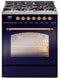 ILVE Nostalgie II 30-Inch Dual Fuel Freestanding Range in Midnight Blue with Copper Trim (UP30NMPMBP)