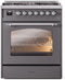ILVE Nostalgie II 30-Inch Dual Fuel Freestanding Range in Matte Graphite with Chrome Trim (UP30NMPMGC)