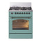 ILVE Nostalgie II 30-inch Propane Gas Dual Fuel Range with 5 Burners with 4 Cu. Ft. Oven Capacity, Triple Glass Door in Mediterranean Mint with Burnished Trim (UP30NMPMMBLP)