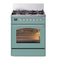 ILVE Nostalgie II 30-inch Natural Gas Dual Fuel Range with 5 Burners with 4 Cu. Ft. Oven Capacity, Triple Glass Door in Mediterranean Mint with Chrome Trim (UP30NMPMMC)
