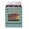 ILVE Nostalgie II 30-inch Propane Gas Dual Fuel Range with 5 Burners with 4 Cu. Ft. Oven Capacity, Triple Glass Door in Mediterranean Mint with Brass Trim (UP30NMPMMGLP)