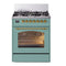 ILVE Nostalgie II 30-inch Natural Gas Dual Fuel Range with 5 Burners with 4 Cu. Ft. Oven Capacity, Triple Glass Door in Mediterranean Mint with Brass Trim (UP30NMPMMG)