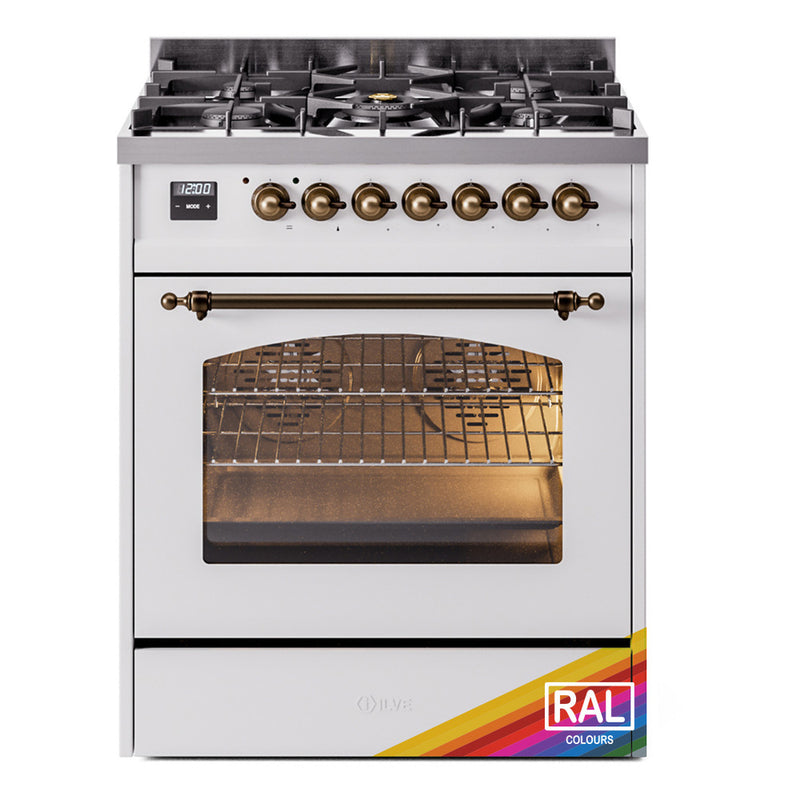 ILVE Nostalgie II 30-Inch Dual Fuel Freestanding Range in RAL with Bronze Trim (UP30NMPRAB)