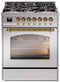 ILVE Nostalgie II 30-Inch Dual Fuel Freestanding Range in Stainless Steel with Brass Trim (UP30NMPSSG)