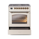 ILVE Nostalgie II 30-Inch Freestanding Natural Gas Dual Fuel Range in Antique White with Bronze Trim (UP30NMPAWB)