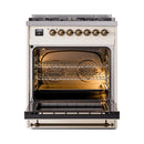 ILVE Nostalgie II 30-Inch Freestanding Natural Gas Dual Fuel Range in Antique White with Bronze Trim (UP30NMPAWB)