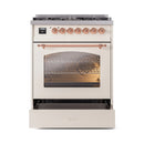 ILVE Nostalgie II 30-Inch Dual Fuel Freestanding Range in Antique White with Copper Trim (UP30NMPAWPLP)