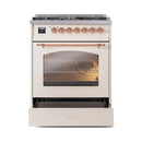 ILVE Nostalgie II 30-Inch Freestanding Natural Gas Dual Fuel Range in Antique White with Copper Trim (UP30NMPAWP)