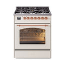 ILVE Nostalgie II 30-Inch Dual Fuel Freestanding Range in Antique White with Copper Trim (UP30NMPAWPLP)