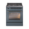 ILVE Nostalgie II 30-Inch Dual Fuel Freestanding Range in Blue Grey with Bronze Trim (UP30NMPBGB)