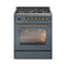 ILVE Nostalgie II 30-Inch Dual Fuel Freestanding Range in Blue Grey with Brass Trim (UP30NMPBGG)