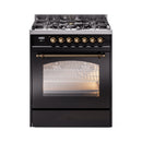 ILVE Nostalgie II 30-Inch Freestanding Natural Gas Dual Fuel Range in Glossy Black with Bronze Trim (UP30NMPBKB)