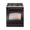 ILVE Nostalgie II 30-Inch Freestanding Natural Gas Dual Fuel Range in Glossy Black with Bronze Trim (UP30NMPBKB)