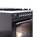 ILVE Nostalgie II 30-Inch Freestanding Natural Gas Dual Fuel Range in Glossy Black with Chrome Trim (UP30NMPBKC)