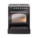 ILVE Nostalgie II 30-Inch Freestanding Natural Gas Dual Fuel Range in Glossy Black with Chrome Trim (UP30NMPBKC)