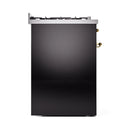 ILVE Nostalgie II 30-Inch Freestanding Natural Gas Dual Fuel Range in Glossy Black with Brass Trim (UP30NMPBKG)