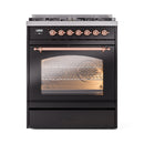 ILVE Nostalgie II 30-Inch Freestanding Propane Gas Dual Fuel Range in Glossy Black with Copper Trim (UP30NMPBKPLP)