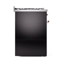 ILVE Nostalgie II 30-Inch Freestanding Propane Gas Dual Fuel Range in Glossy Black with Copper Trim (UP30NMPBKPLP)