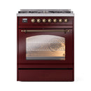 ILVE Nostalgie II 30-Inch Freestanding Natural Gas Dual Fuel Range in Burgundy with Bronze Trim (UP30NMPBUB)