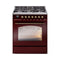 ILVE Nostalgie II 30-Inch Freestanding Natural Gas Dual Fuel Range in Burgundy with Bronze Trim (UP30NMPBUB)