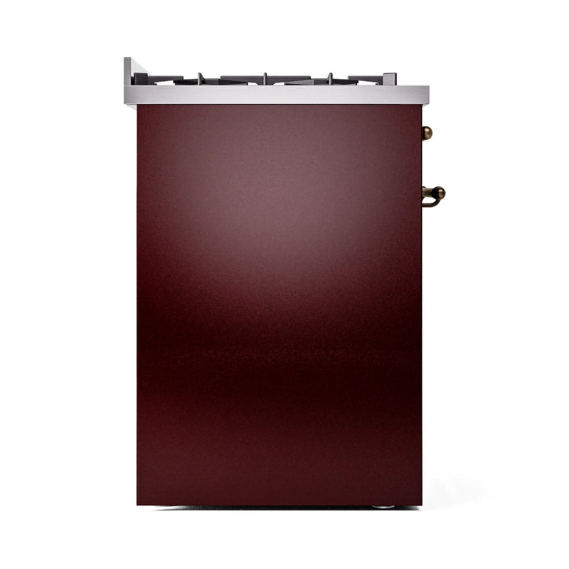 ILVE Nostalgie II 30-Inch Dual Fuel Freestanding Range in Burgundy with Bronze Trim (UP30NMPBUB)