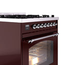 ILVE Nostalgie II 30-Inch Freestanding Natural Gas Dual Fuel Range in Burgundy with Chrome Trim (UP30NMPBUC)