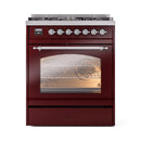 ILVE Nostalgie II 30-Inch Freestanding Natural Gas Dual Fuel Range in Burgundy with Chrome Trim (UP30NMPBUC)
